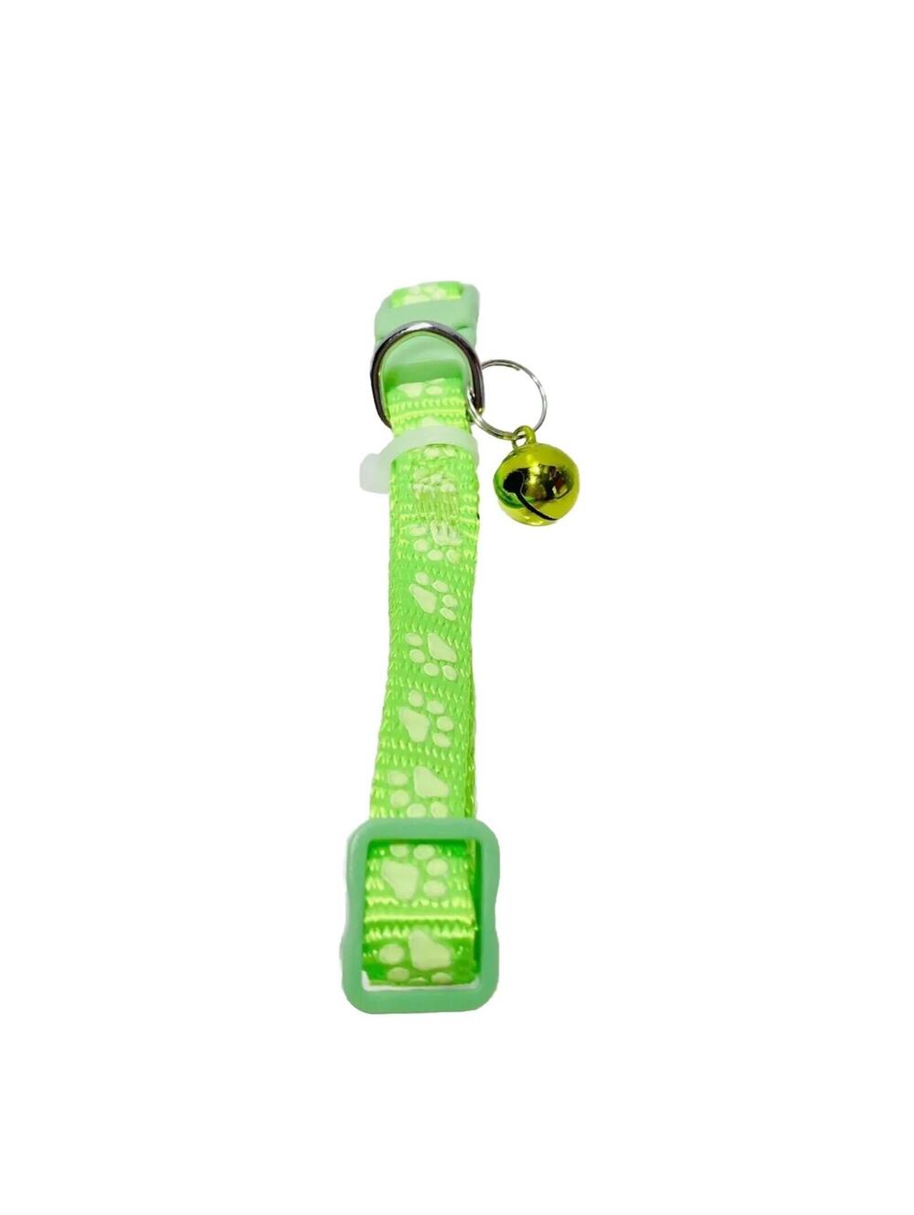Green Cat Collar Paw Prints Jingle Bell Brand New